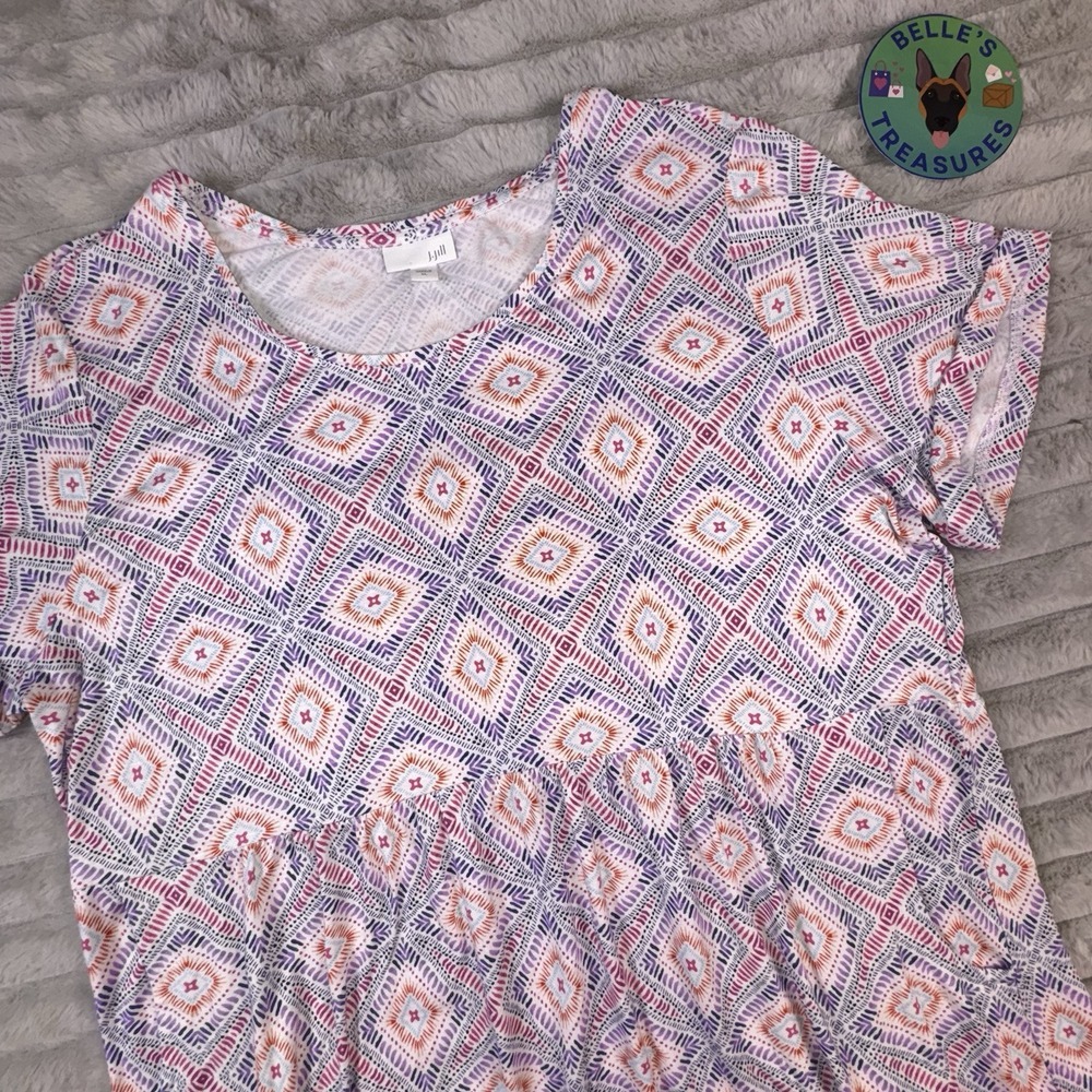 J.‎ JILL 3XL Stretch Jersey Shift Aztec Shirred Short Sleeve Purple Summer Dress